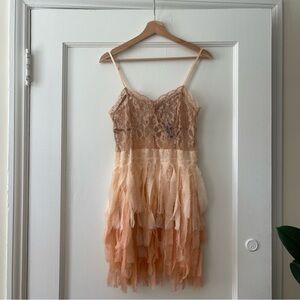 Free People Pink Ombré Lace Fringe Slip